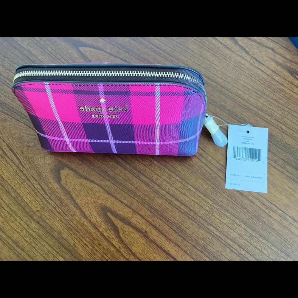 NWT KATE SPADE STACI PLAID SMALL COSMETIC CASE